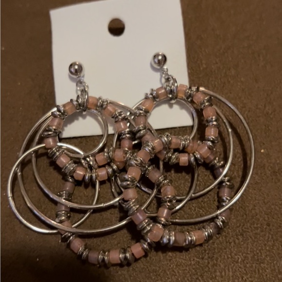 Free People Jewelry - FREE PEOPLE Silver and pink beaded hoop earrings